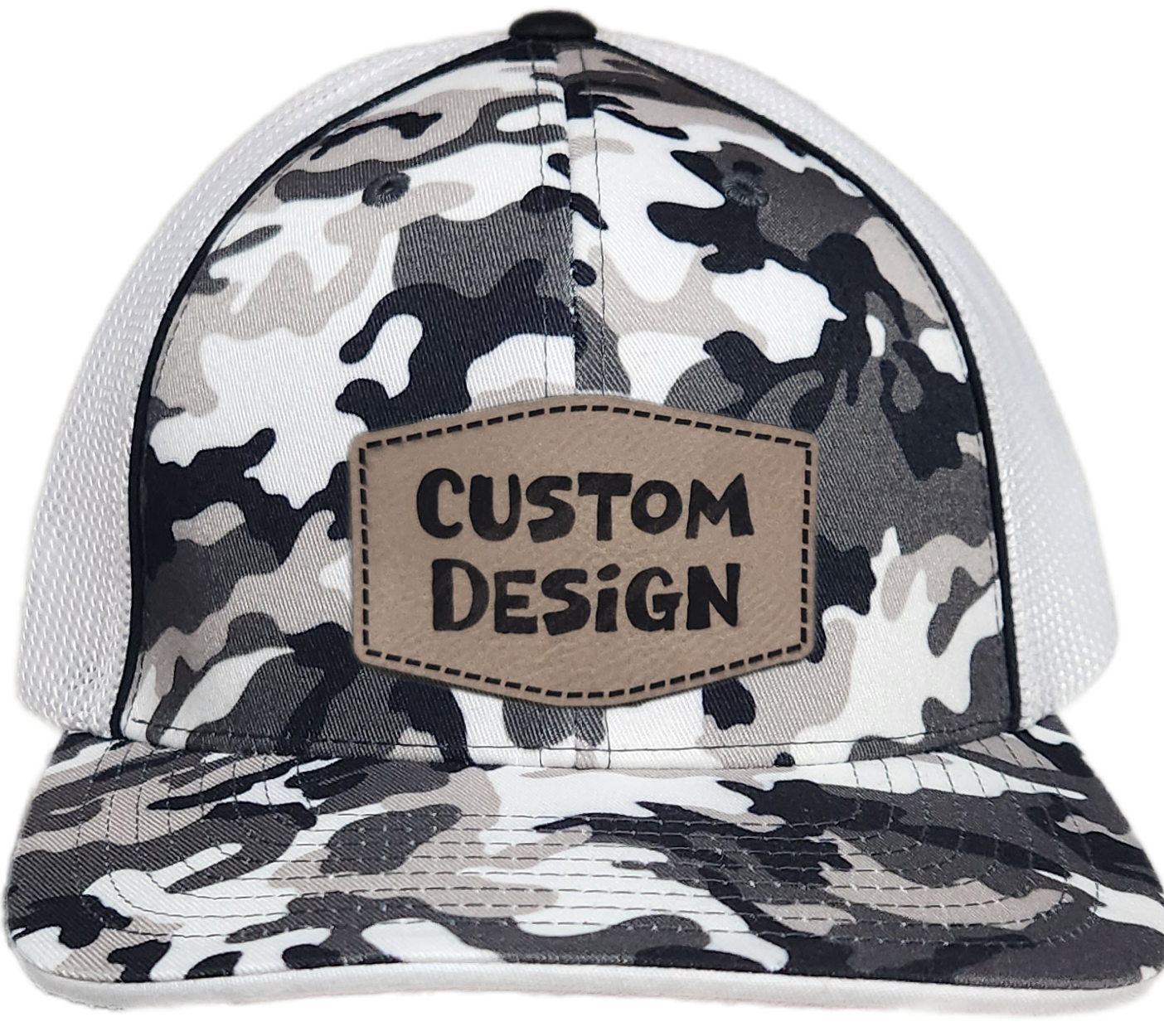 Custom Patch - Pacific Headwear Glamo Mesh Flex Fit Cap - BLACK/WHITE/BLACK