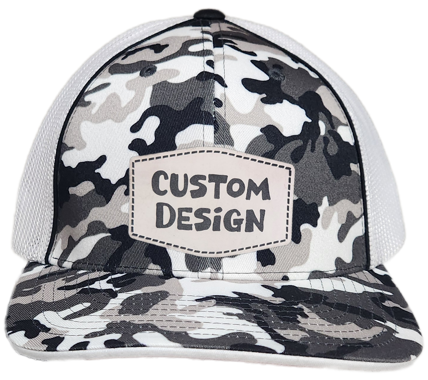 Custom Patch - Pacific Headwear Glamo Mesh Flex Fit Cap - BLACK/WHITE/BLACK