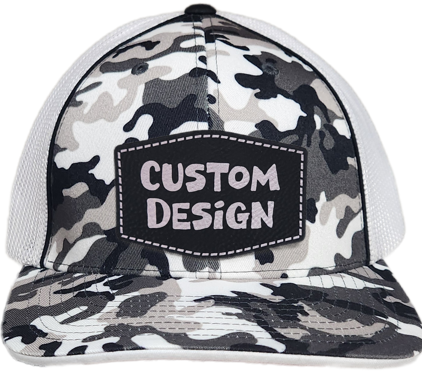 Custom Patch - Pacific Headwear Glamo Mesh Flex Fit Cap - BLACK/WHITE/BLACK