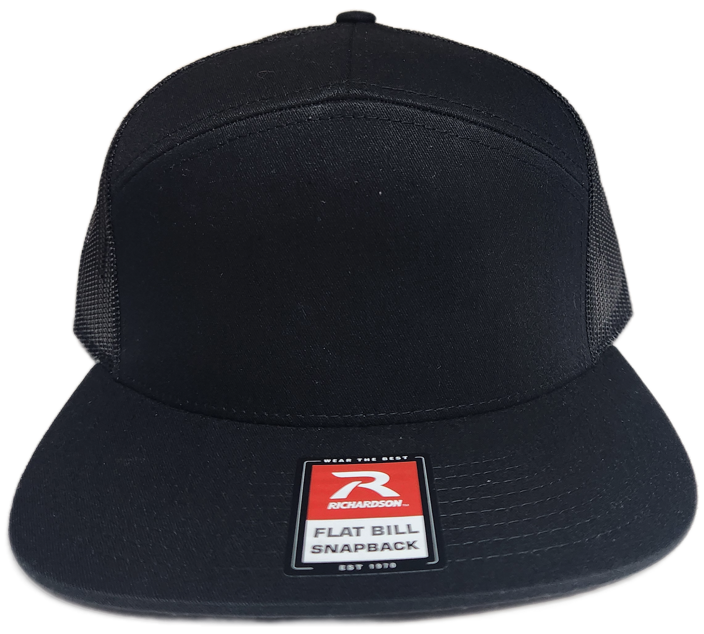 Custom Patch - Richardson 168 | 7 Panel Flat Bill Snapback Cap - BLACK