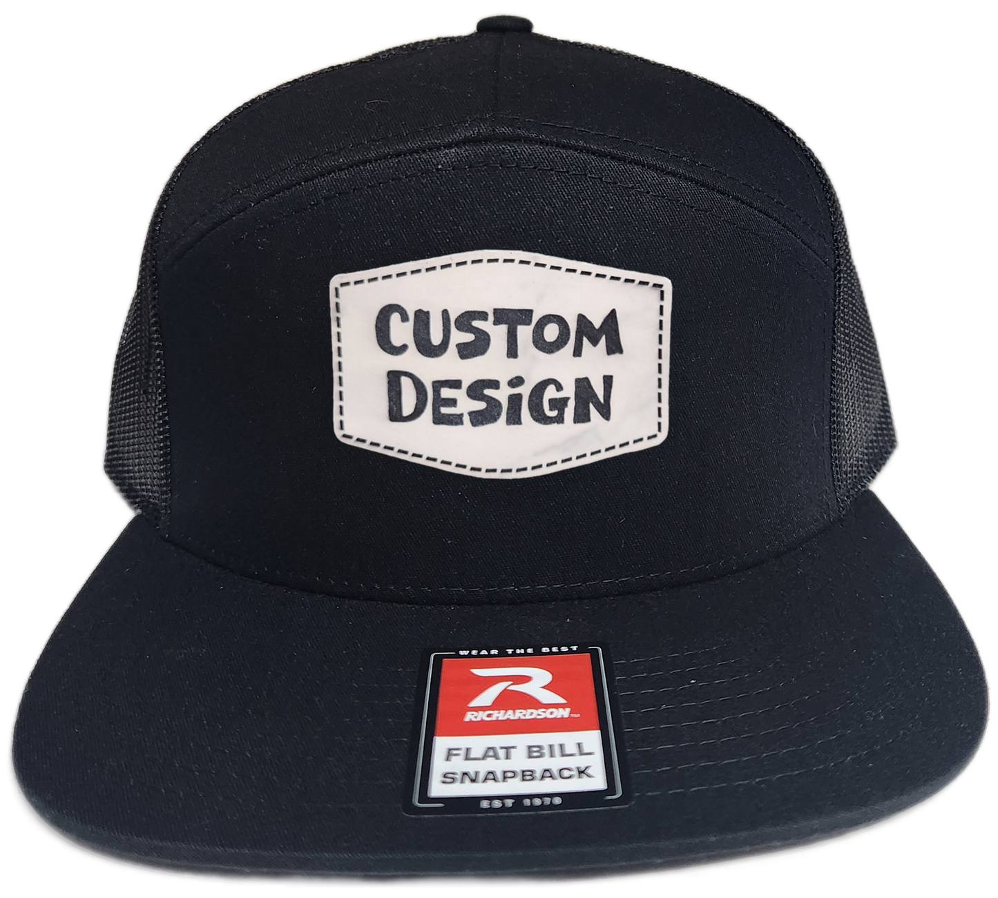 Custom Patch - Richardson 168 | 7 Panel Flat Bill Snapback Cap - BLACK