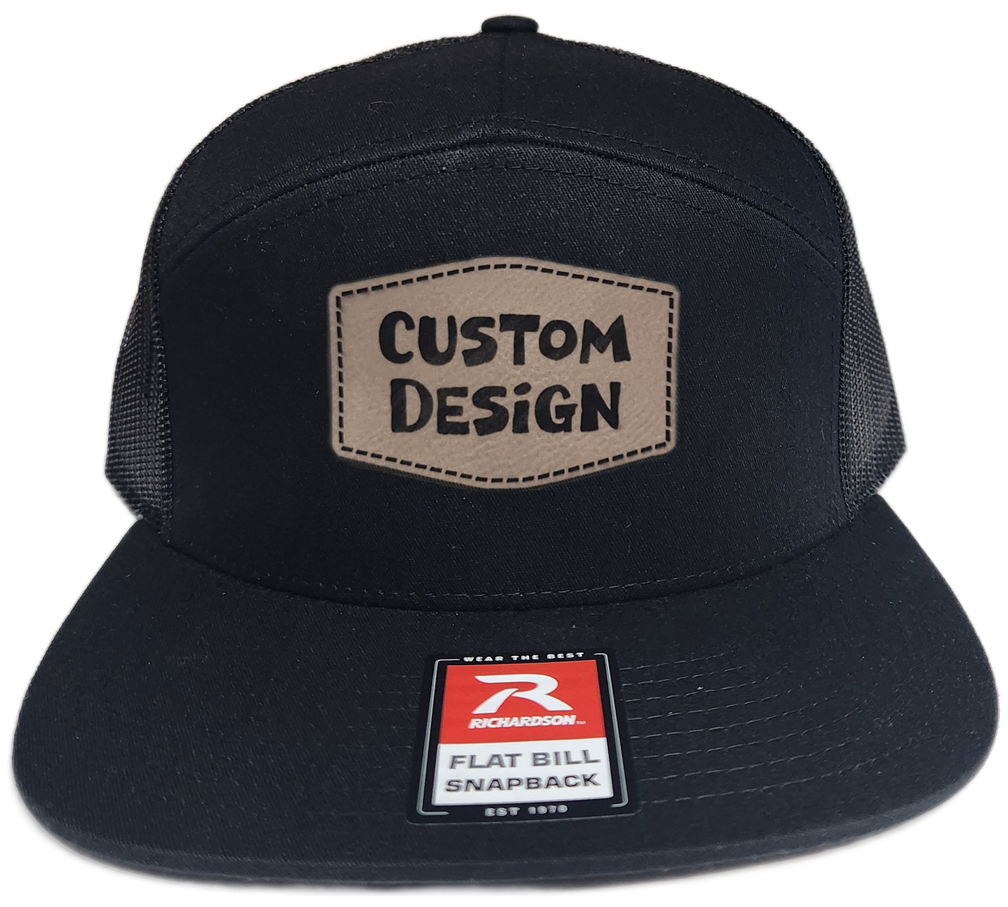 Custom Patch - Richardson 168 | 7 Panel Flat Bill Snapback Cap - BLACK