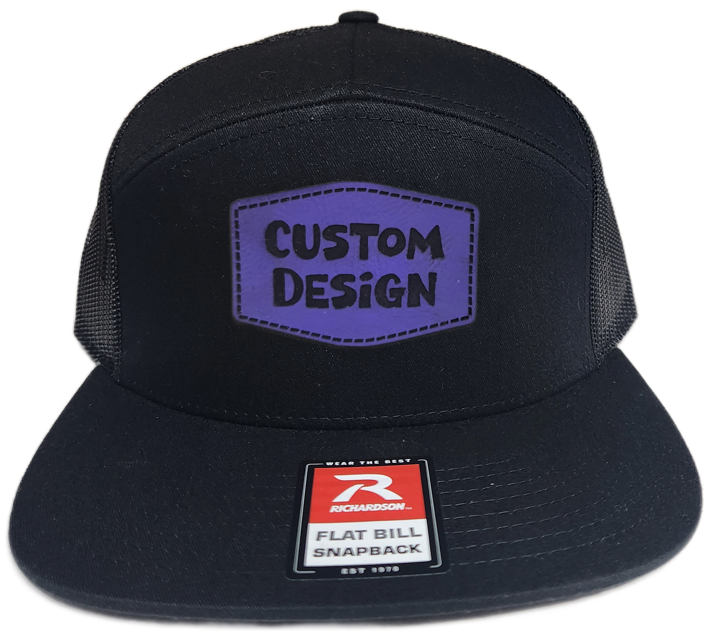 Custom Patch - Richardson 168 | 7 Panel Flat Bill Snapback Cap - BLACK
