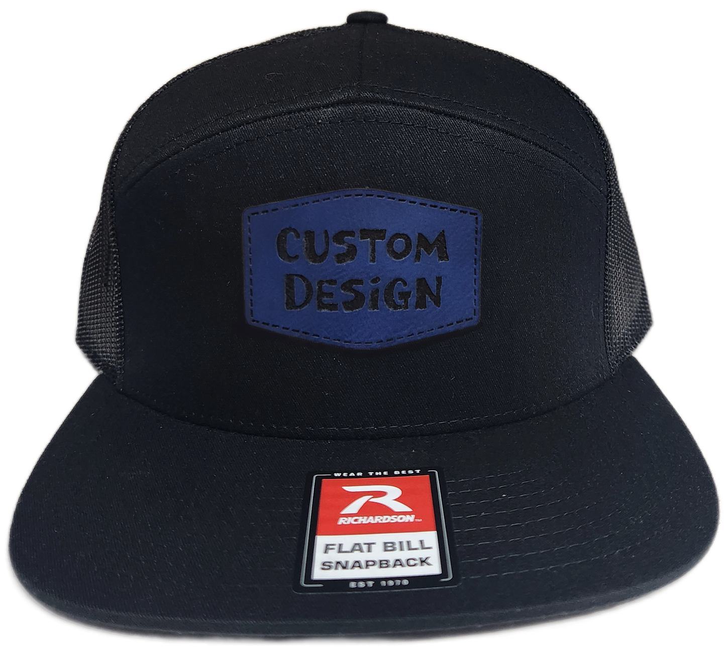 Custom Patch - Richardson 168 | 7 Panel Flat Bill Snapback Cap - BLACK