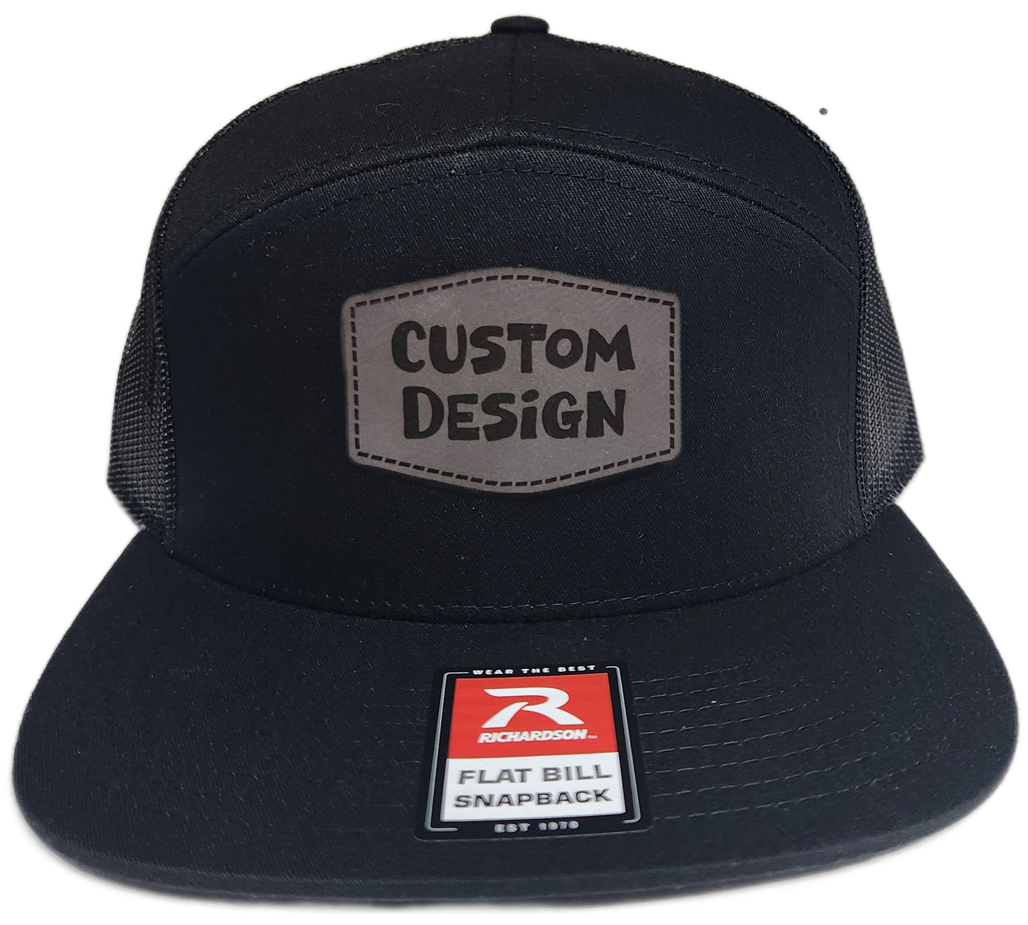 Custom Patch - Richardson 168 | 7 Panel Flat Bill Snapback Cap - BLACK