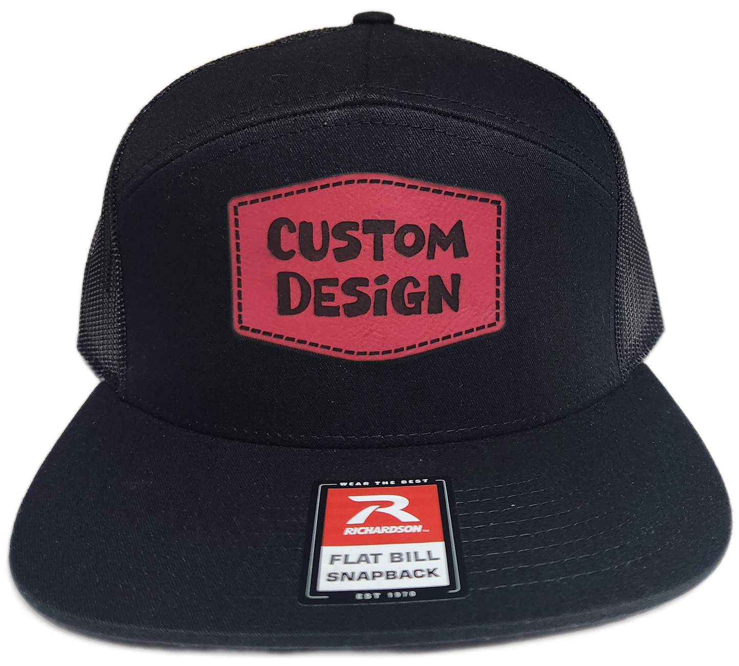 Custom Patch - Richardson 168 | 7 Panel Flat Bill Snapback Cap - BLACK