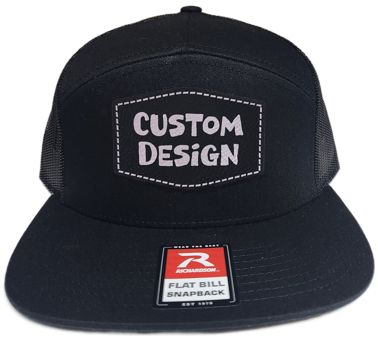 Custom Patch - Richardson 168 | 7 Panel Flat Bill Snapback Cap - BLACK