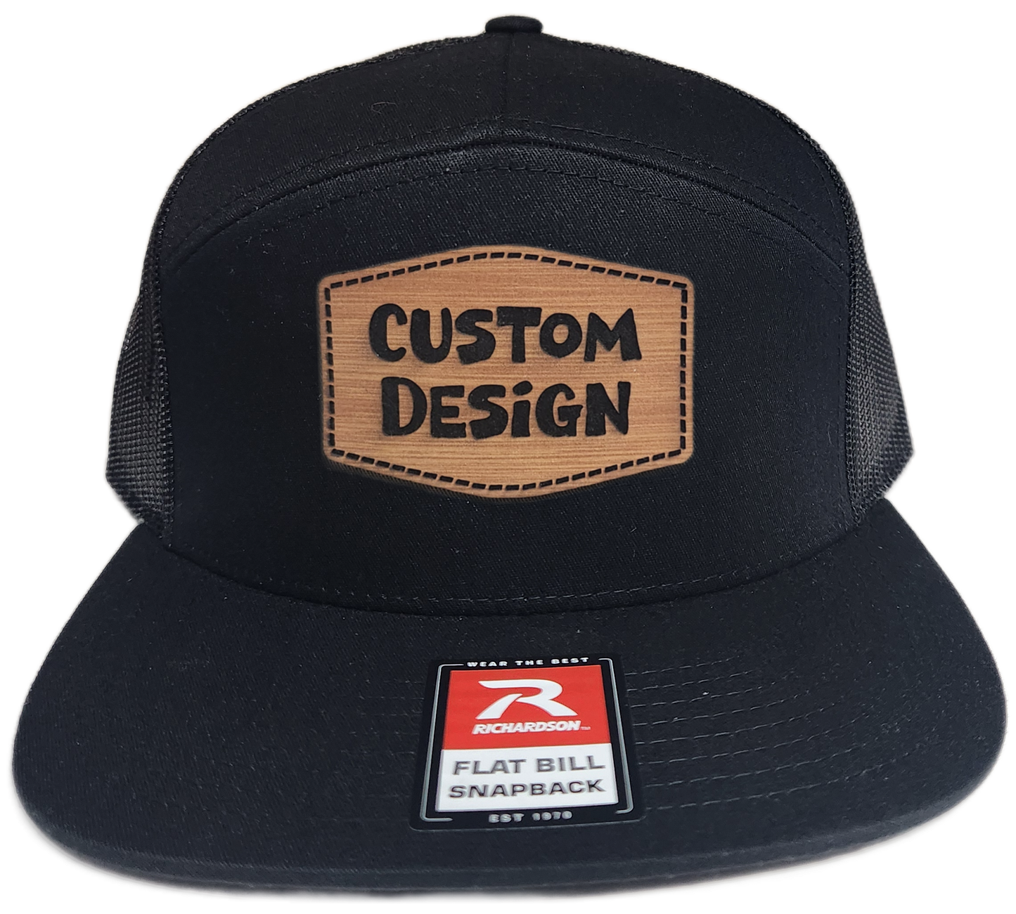Custom Patch - Richardson 168 | 7 Panel Flat Bill Snapback Cap - BLACK