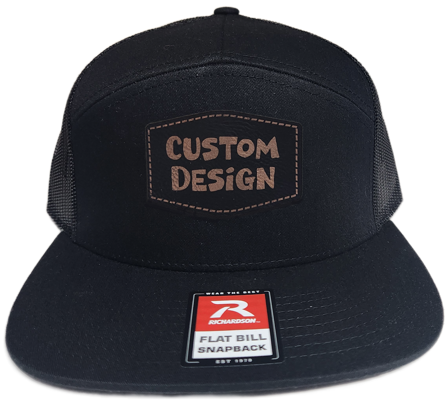 Custom Patch - Richardson 168 | 7 Panel Flat Bill Snapback Cap - BLACK