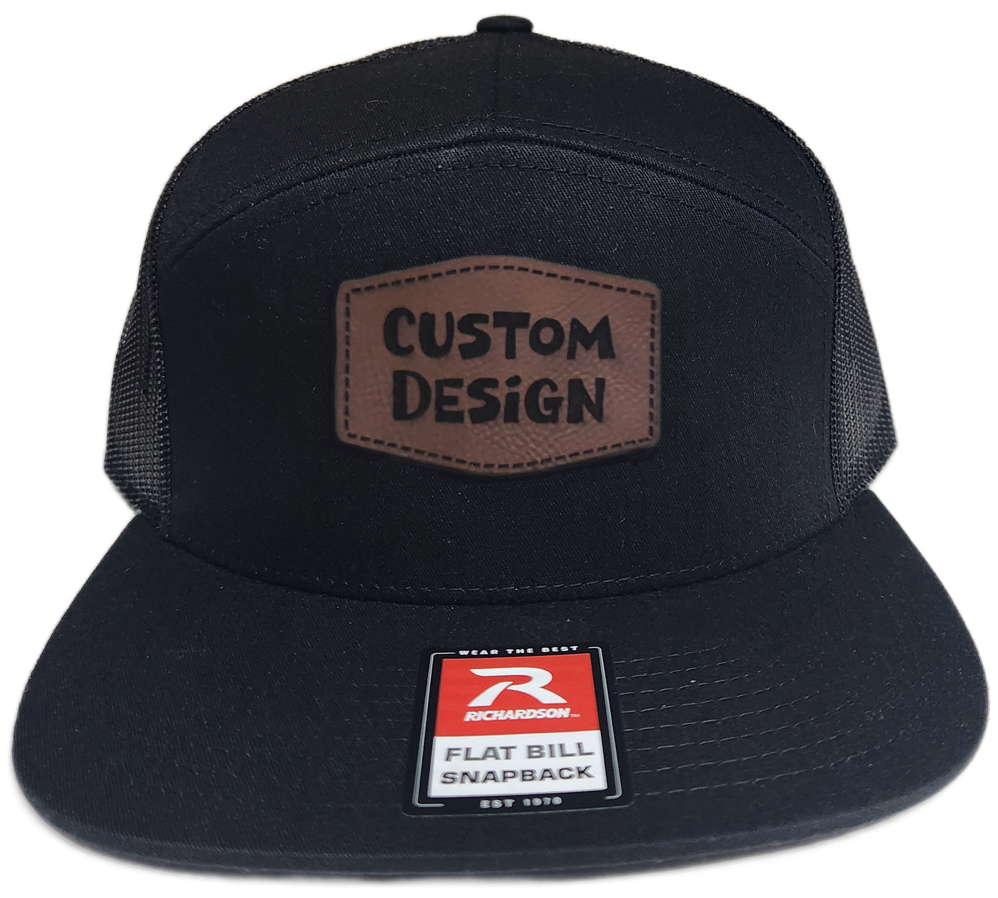 Custom Patch - Richardson 168 | 7 Panel Flat Bill Snapback Cap - BLACK