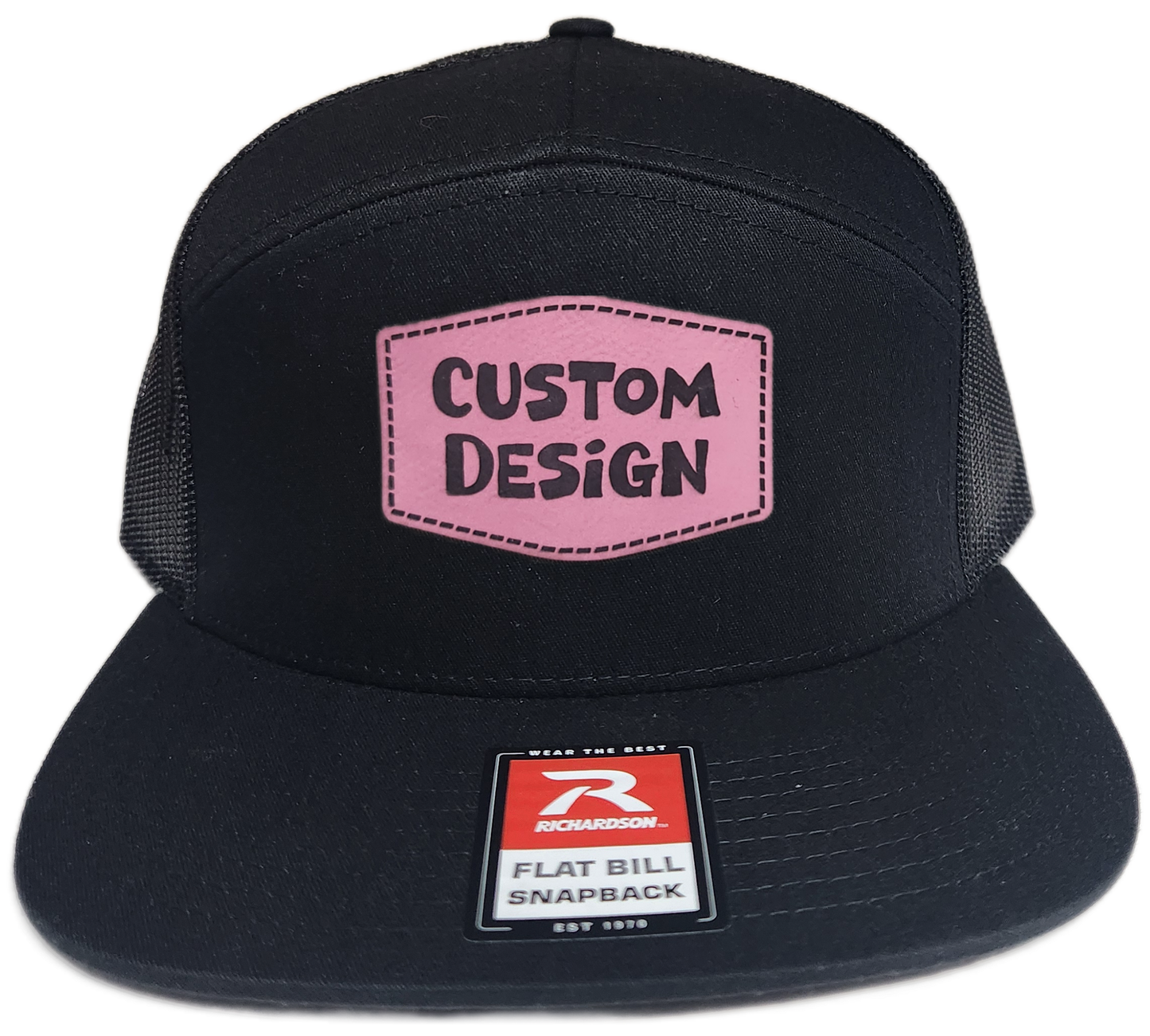 Custom Patch - Richardson 168 | 7 Panel Flat Bill Snapback Cap - BLACK