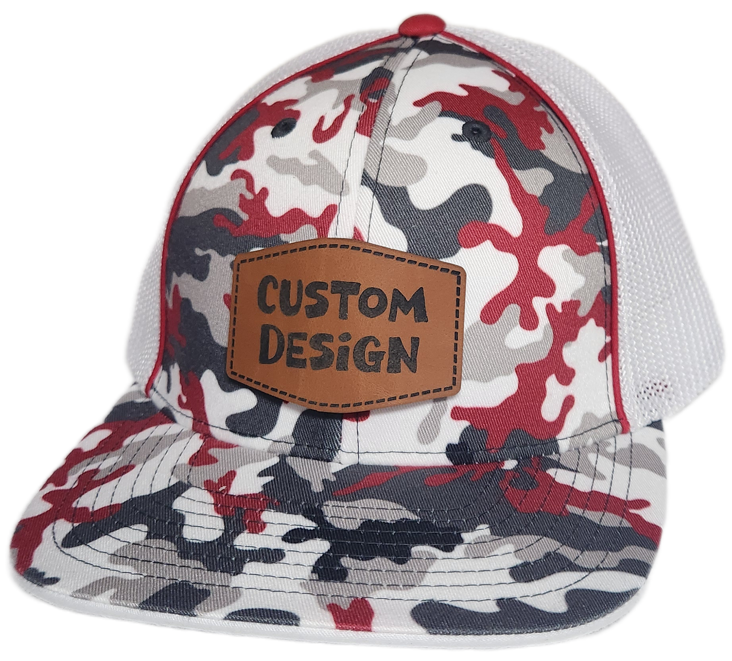 Custom Patch - Pacific Headwear Glamo Mesh Flex Fit Trucker Cap - RED/WHITE/RED