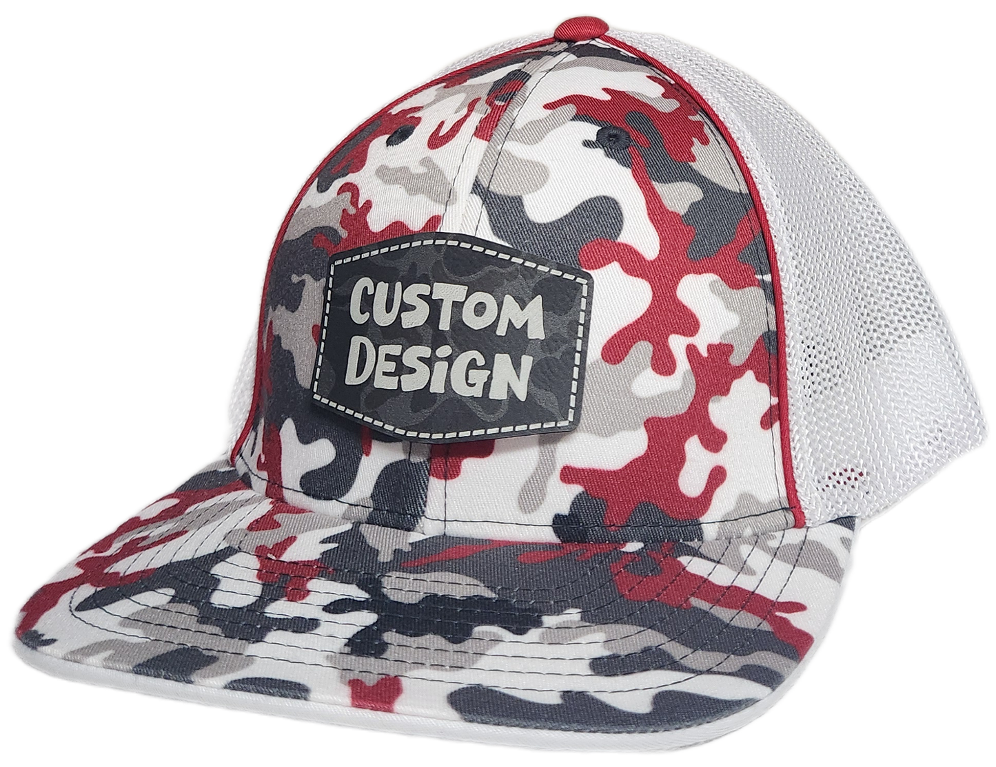 Custom Patch - Pacific Headwear Glamo Mesh Flex Fit Trucker Cap - RED/WHITE/RED