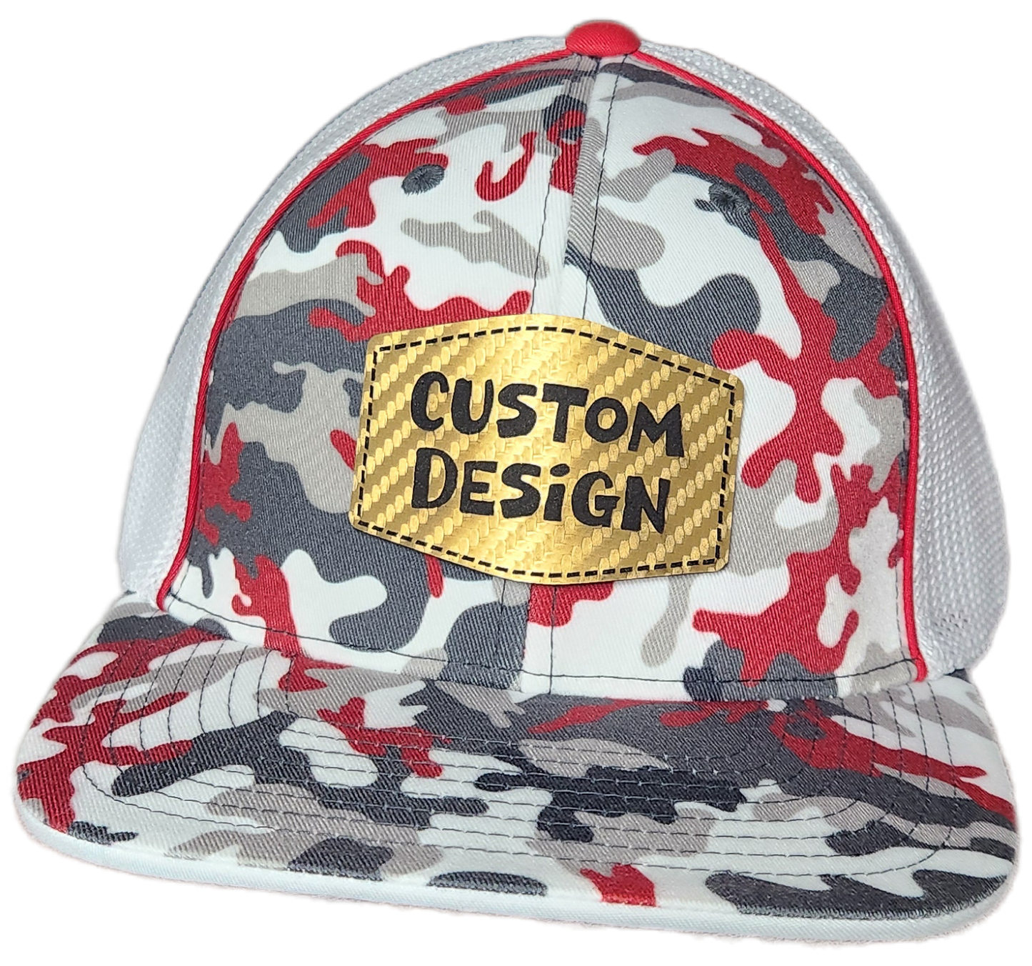 Custom Patch - Pacific Headwear Glamo Mesh Flex Fit Trucker Cap - RED/WHITE/RED