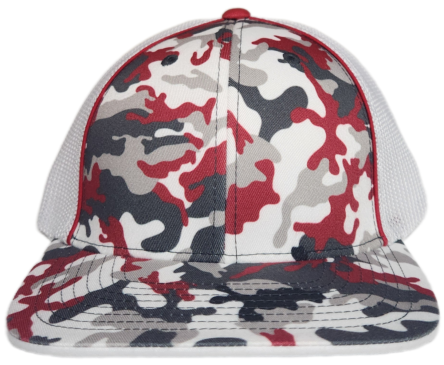 Custom Patch - Pacific Headwear Glamo Mesh Flex Fit Trucker Cap - RED/WHITE/RED