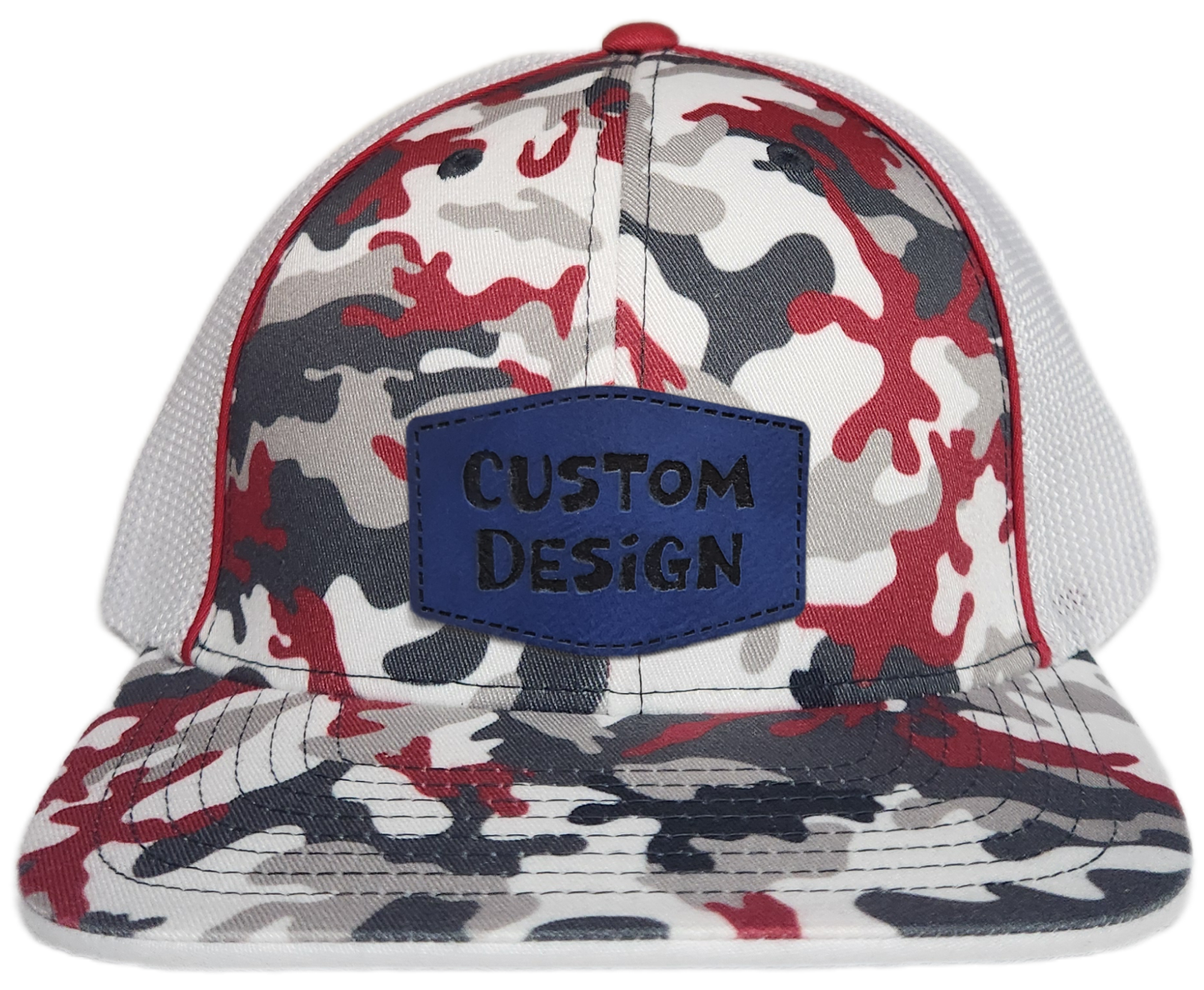 Custom Patch - Pacific Headwear Glamo Mesh Flex Fit Trucker Cap - RED/WHITE/RED