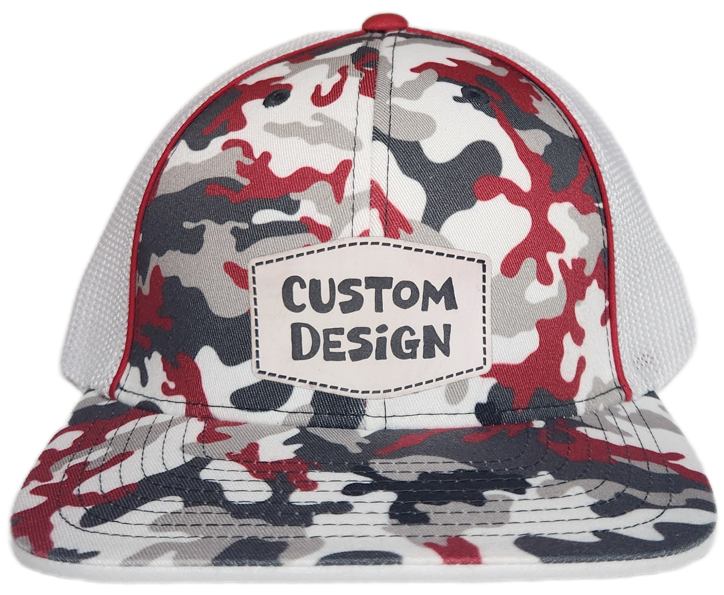 Custom Patch - Pacific Headwear Glamo Mesh Flex Fit Trucker Cap - RED/WHITE/RED