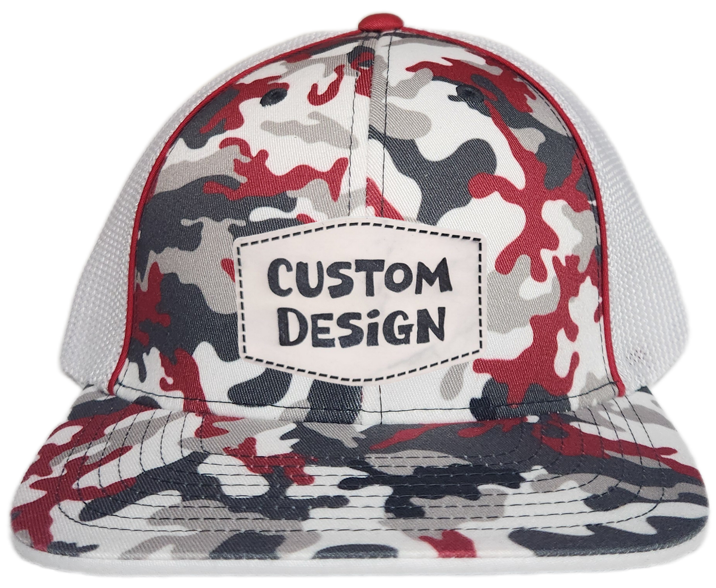 Custom Patch - Pacific Headwear Glamo Mesh Flex Fit Trucker Cap - RED/WHITE/RED