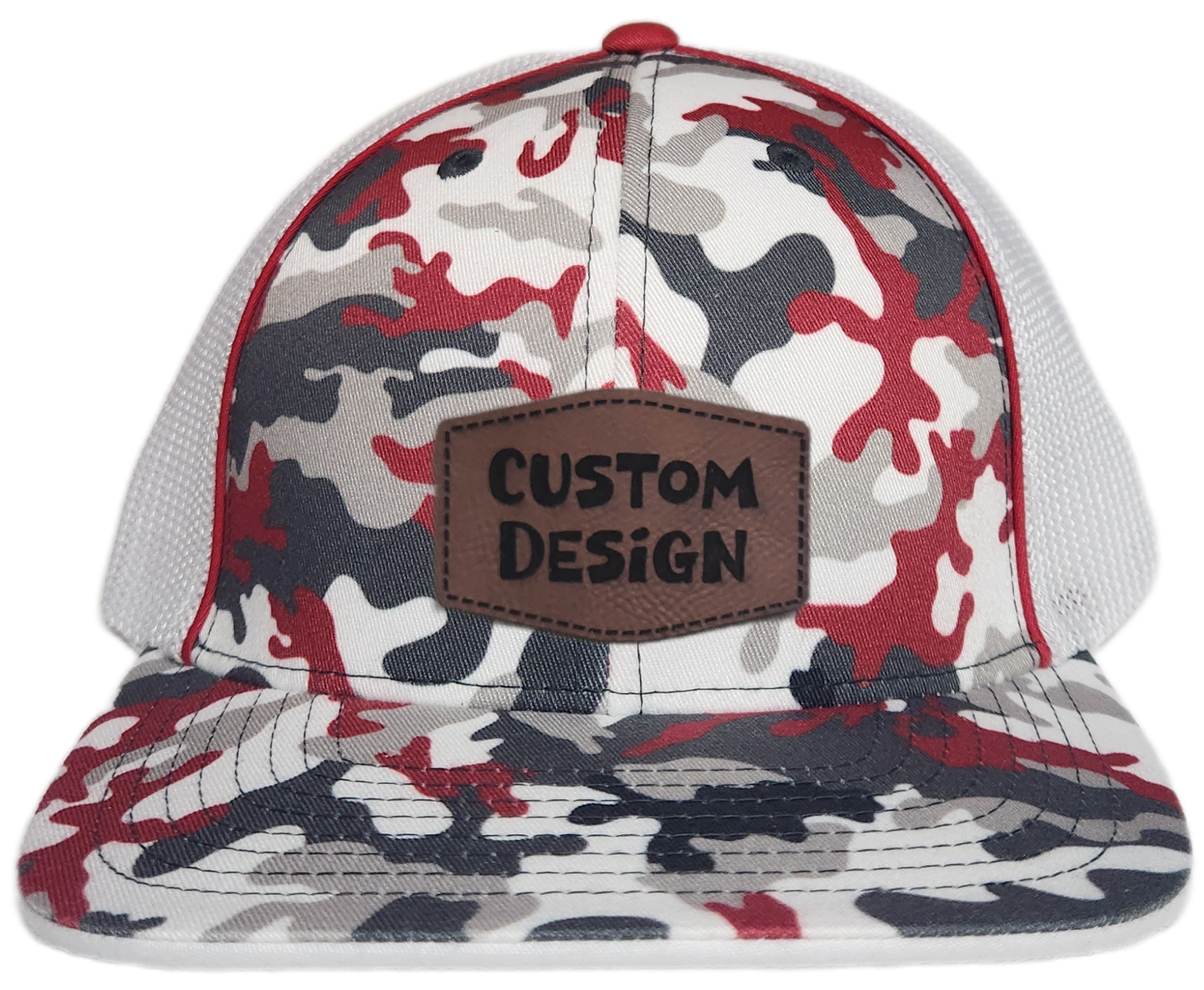 Custom Patch - Pacific Headwear Glamo Mesh Flex Fit Trucker Cap - RED/WHITE/RED