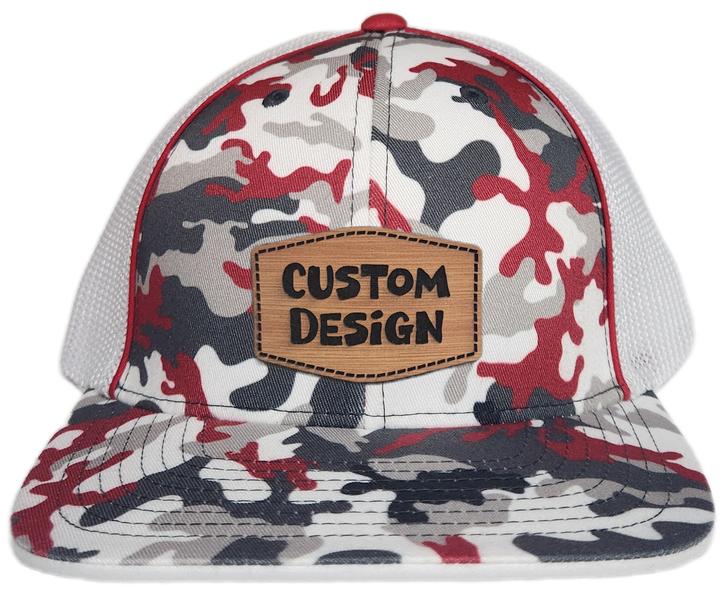Custom Patch - Pacific Headwear Glamo Mesh Flex Fit Trucker Cap - RED/WHITE/RED