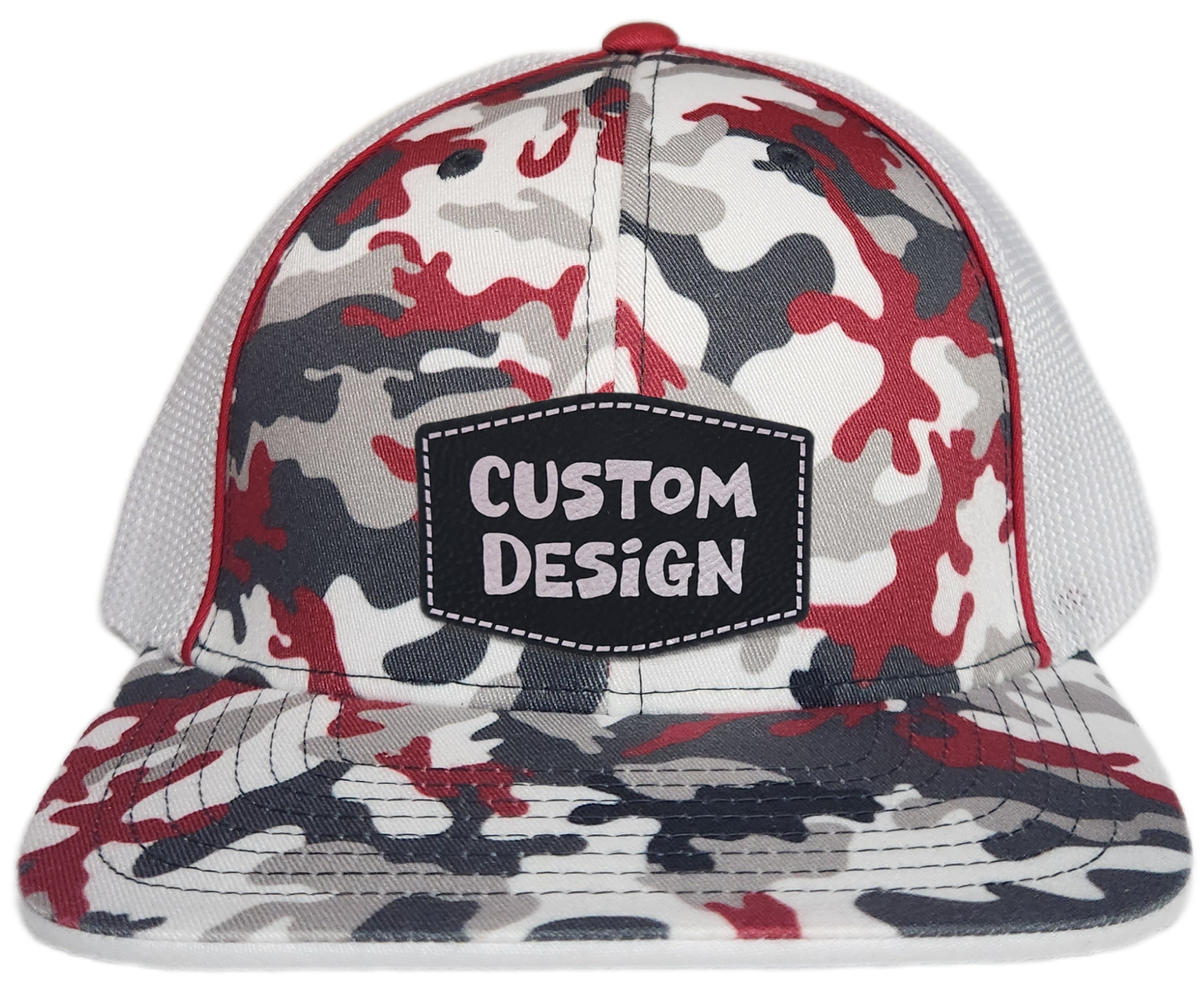 Custom Patch - Pacific Headwear Glamo Mesh Flex Fit Trucker Cap - RED/WHITE/RED