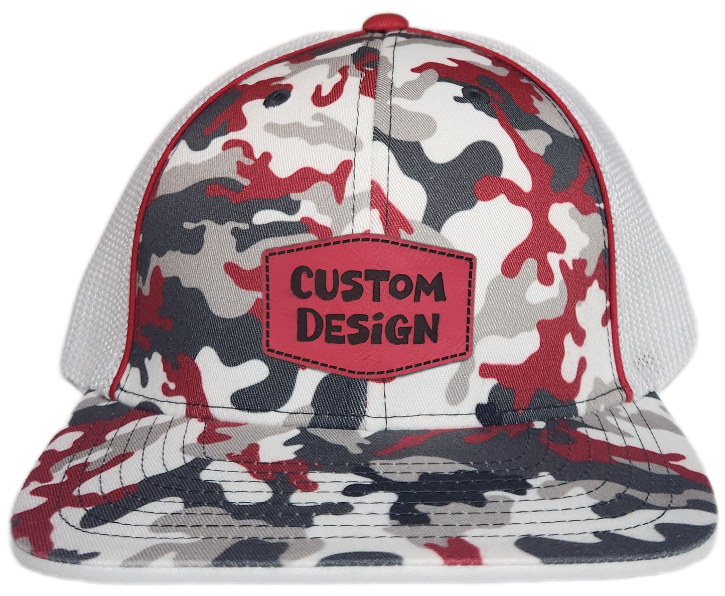 Custom Patch - Pacific Headwear Glamo Mesh Flex Fit Trucker Cap - RED/WHITE/RED