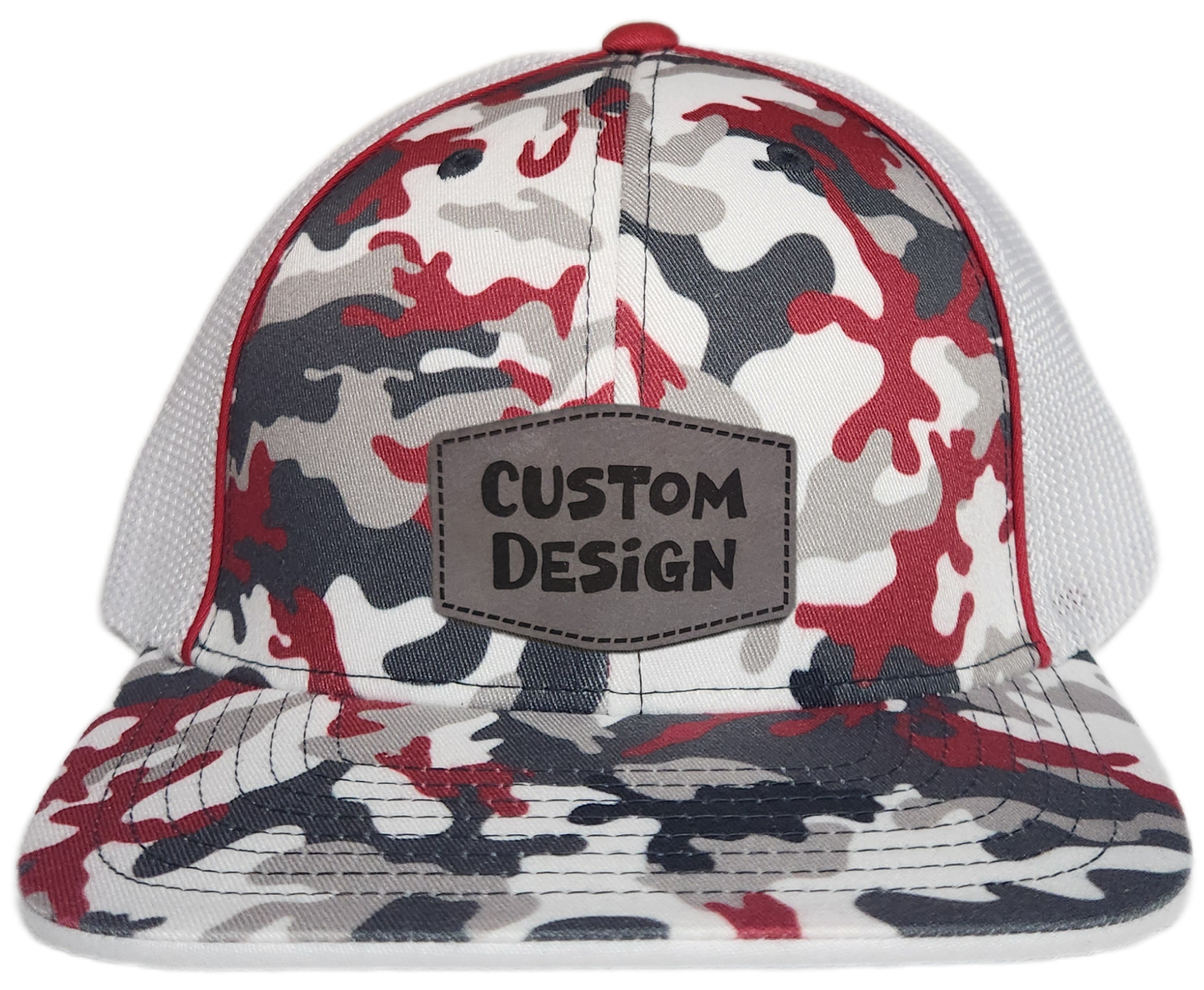 Custom Patch - Pacific Headwear Glamo Mesh Flex Fit Trucker Cap - RED/WHITE/RED