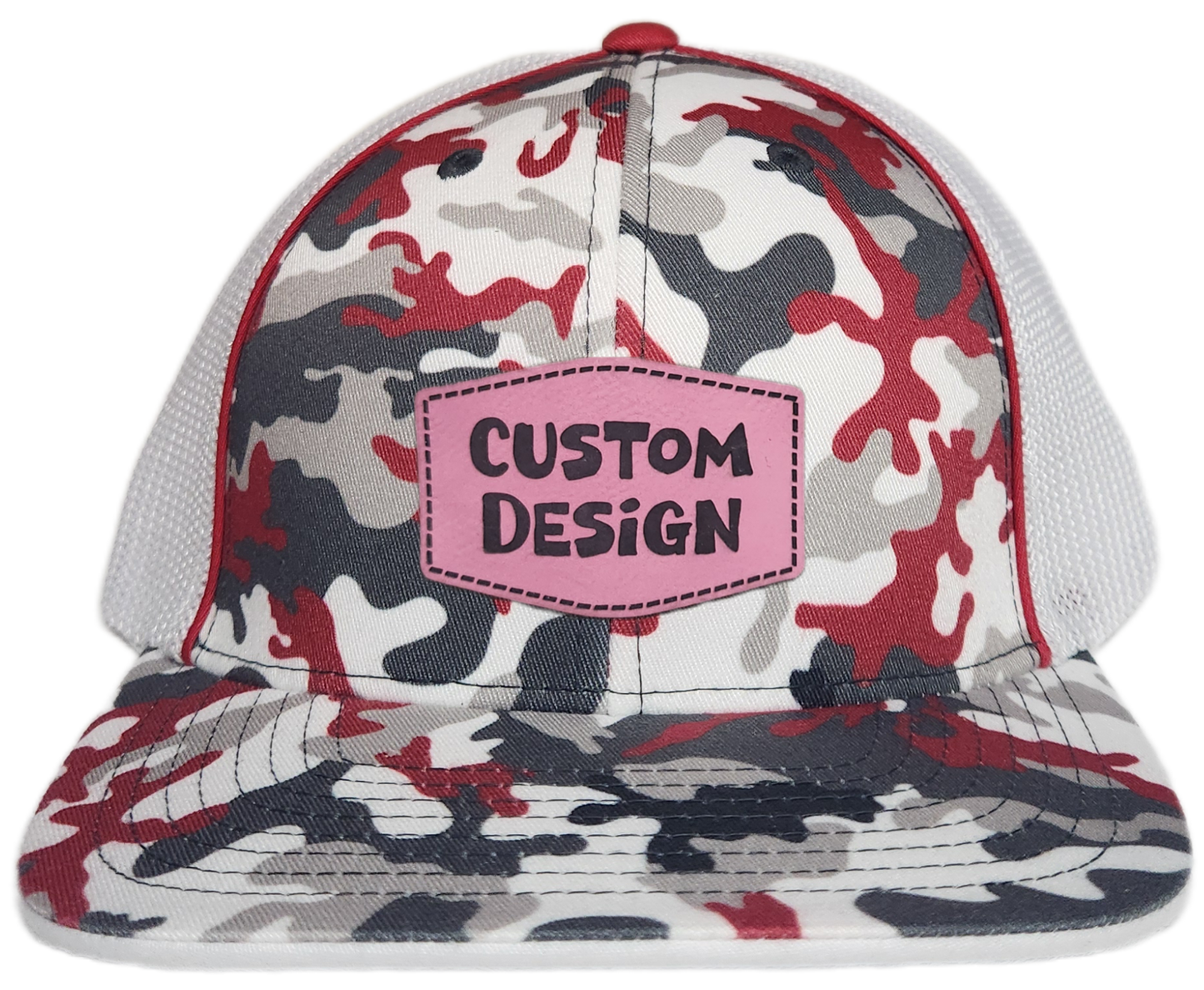 Custom Patch - Pacific Headwear Glamo Mesh Flex Fit Trucker Cap - RED/WHITE/RED