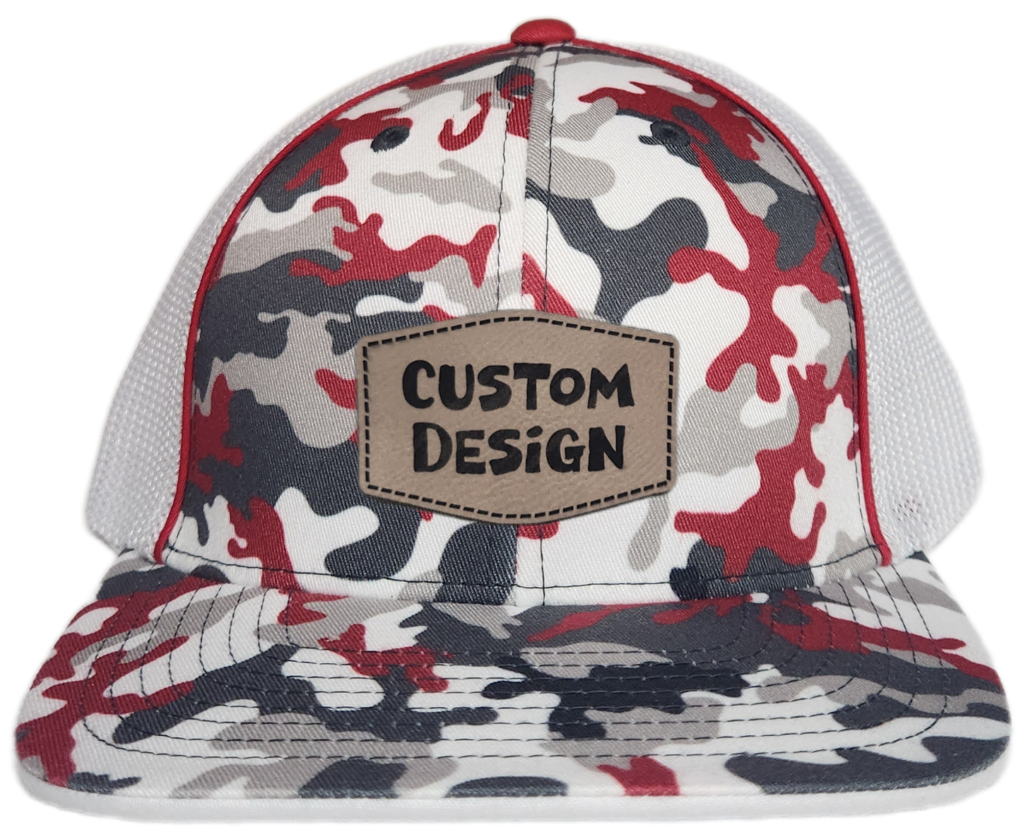 Custom Patch - Pacific Headwear Glamo Mesh Flex Fit Trucker Cap - RED/WHITE/RED