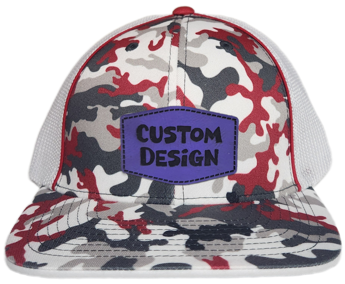 Custom Patch - Pacific Headwear Glamo Mesh Flex Fit Trucker Cap - RED/WHITE/RED