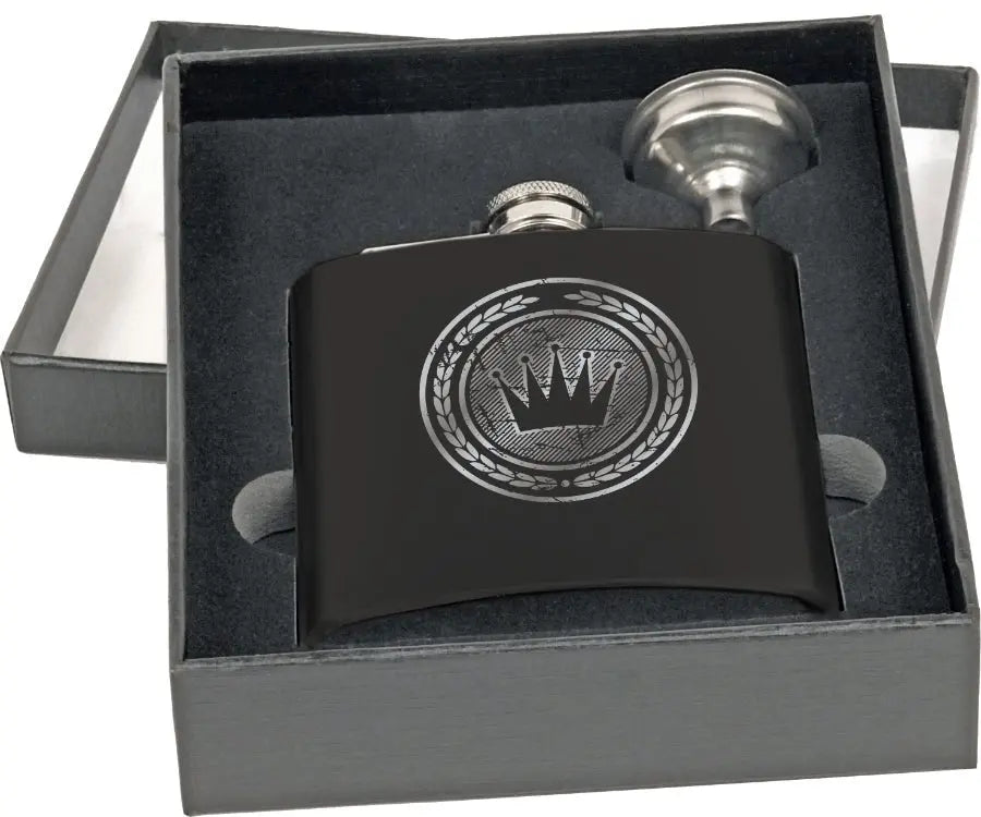 6 oz. Matte Black Flask Set in Black Presentation Box - Smalltown Connetchin