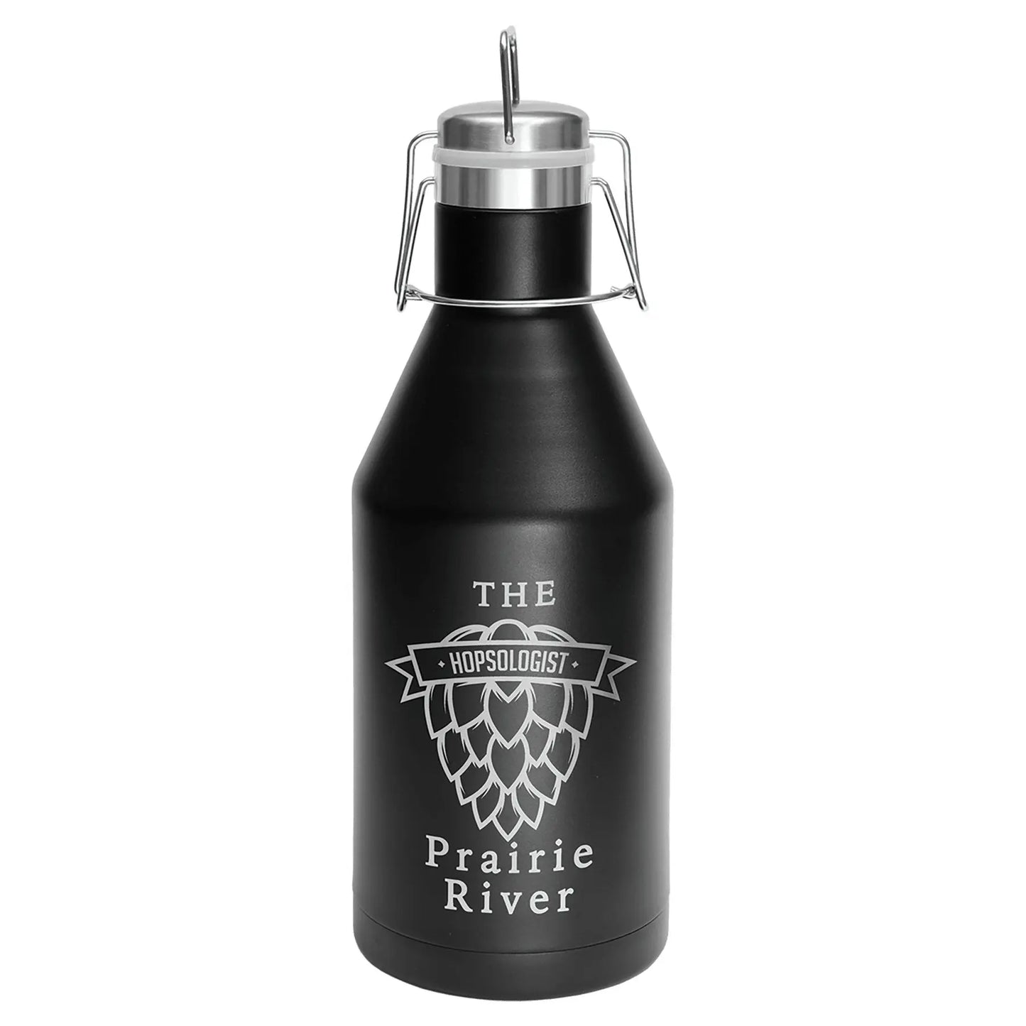 64 oz. Black Vacuum Insulated Growler with Swing - Top Lid - Custom - Smalltown Connetchin