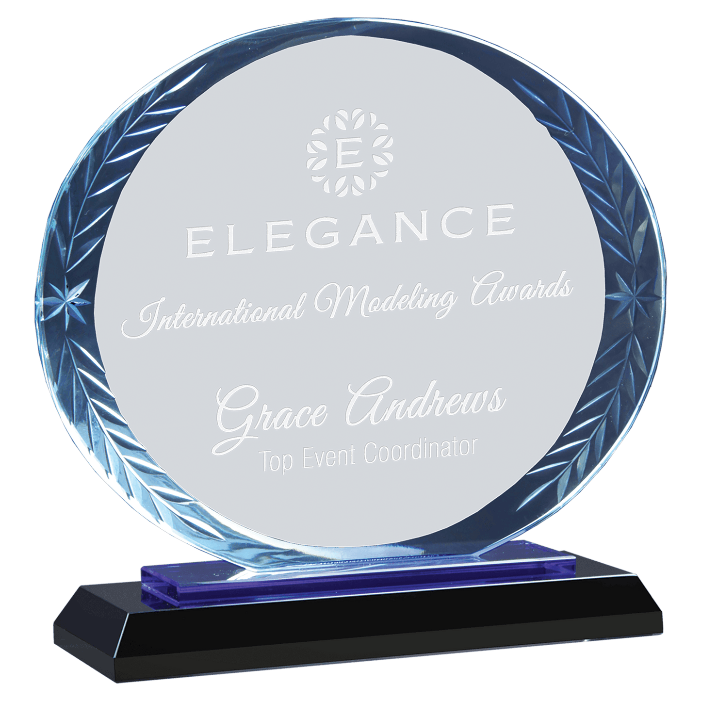 7" Clear Oval Accent Glass on Blue & Black Reflective Base