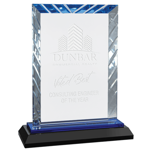 7" Clear Rectangle Accent Glass on Blue and Black Reflective Base