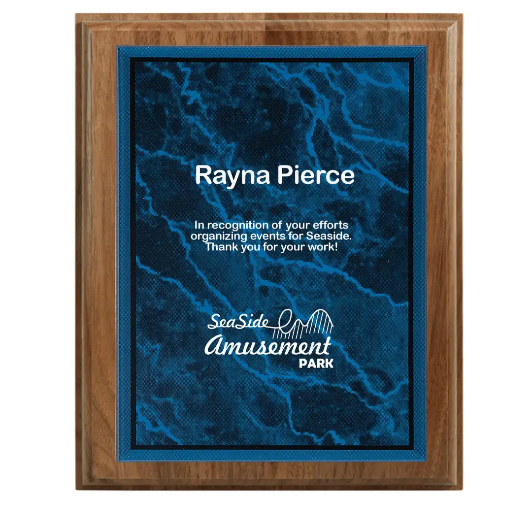 All American Walnut Step-Edge Plaque with Marble Acrylic Plate Smalltown Connetchin