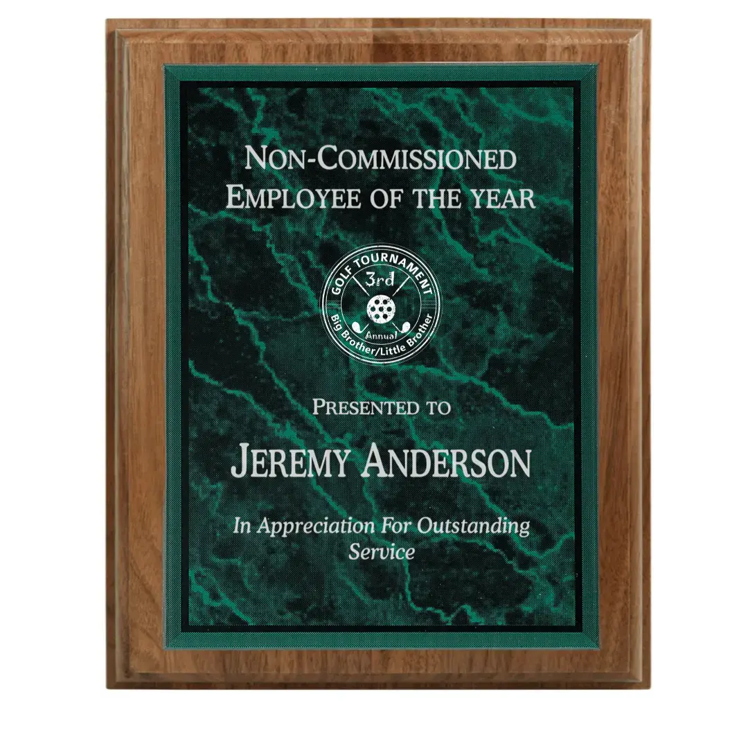 All American Walnut Step-Edge Plaque with Marble Acrylic Plate Smalltown Connetchin