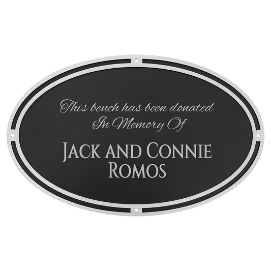 Custom Etched Cast Aluminum Oval Sign - Silver / Black - Wall Mount