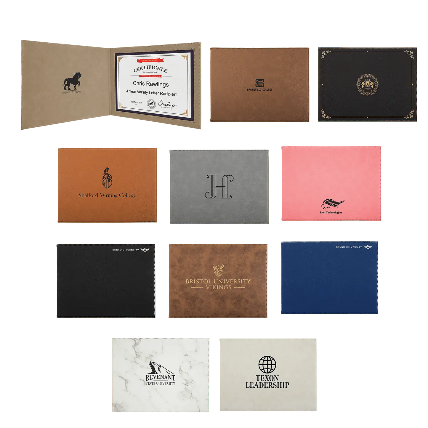 9" x 12" Leatherette Certificate Holder for 8 1/2" x 11 - Custom JDS