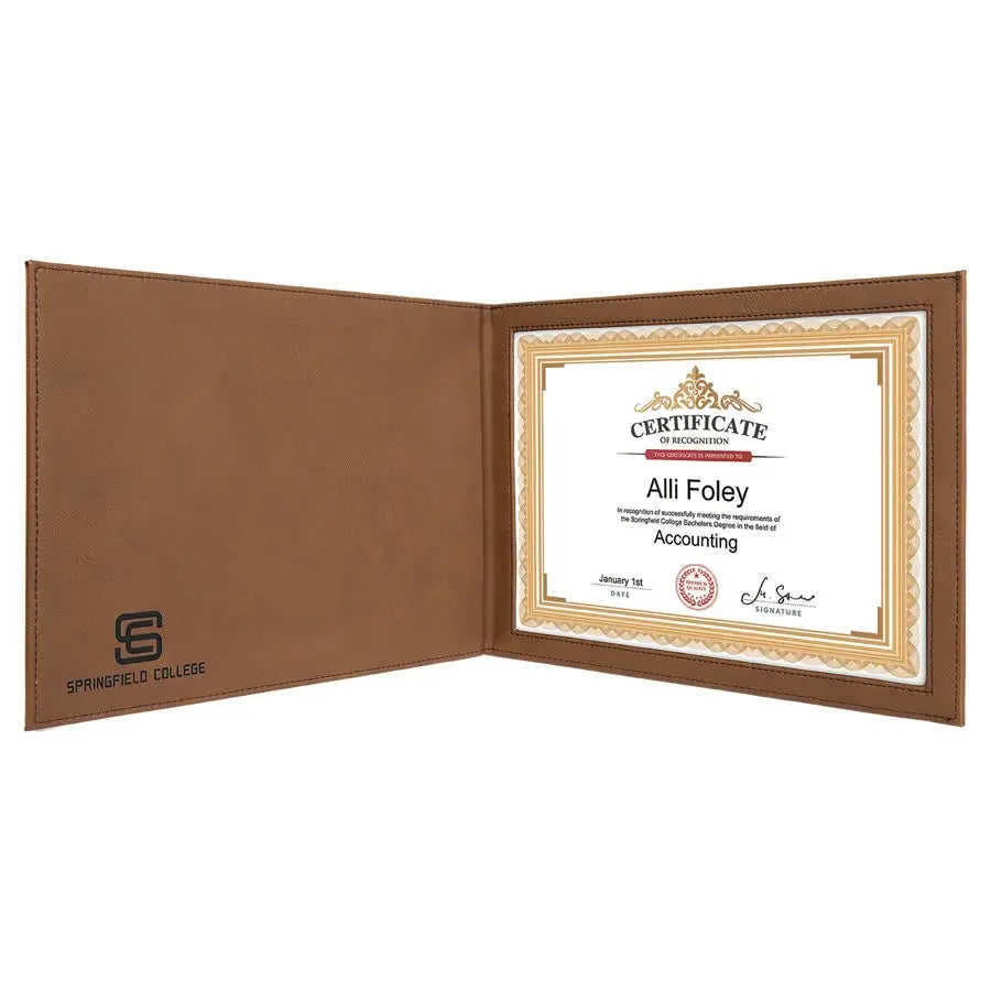 9" x 12" Leatherette Certificate Holder for 8 1/2" x 11 - Custom JDS