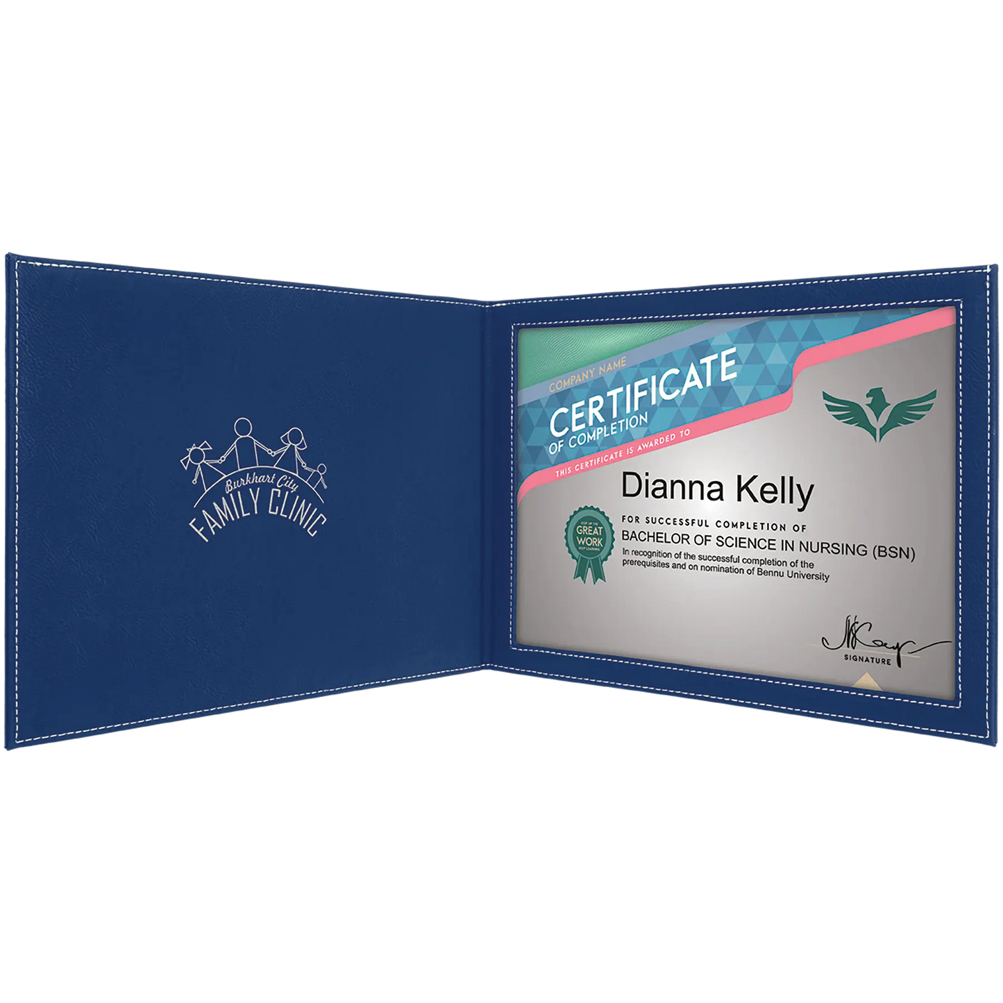 9" x 12" Leatherette Certificate Holder for 8 1/2" x 11 - Custom JDS