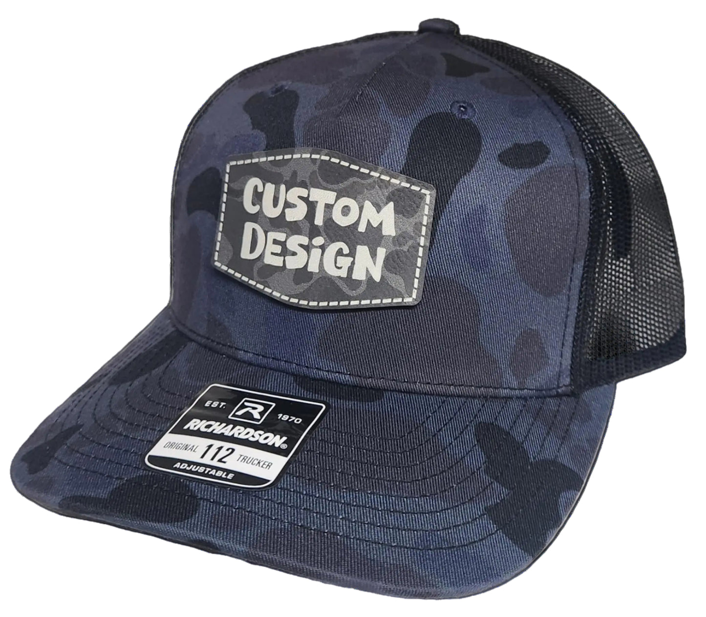 Custom Patch - Richardson 112PFP Printed Five Panel Snapback - ADMIRAL DUCK CAMO/BLACK