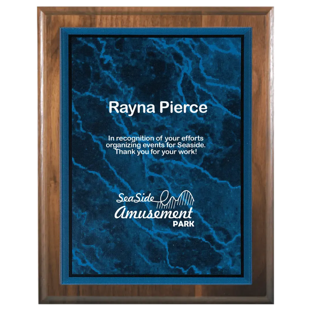 Cove Edge Genuine Walnut Plaque with Marble Acrylic Plate Smalltown Connetchin