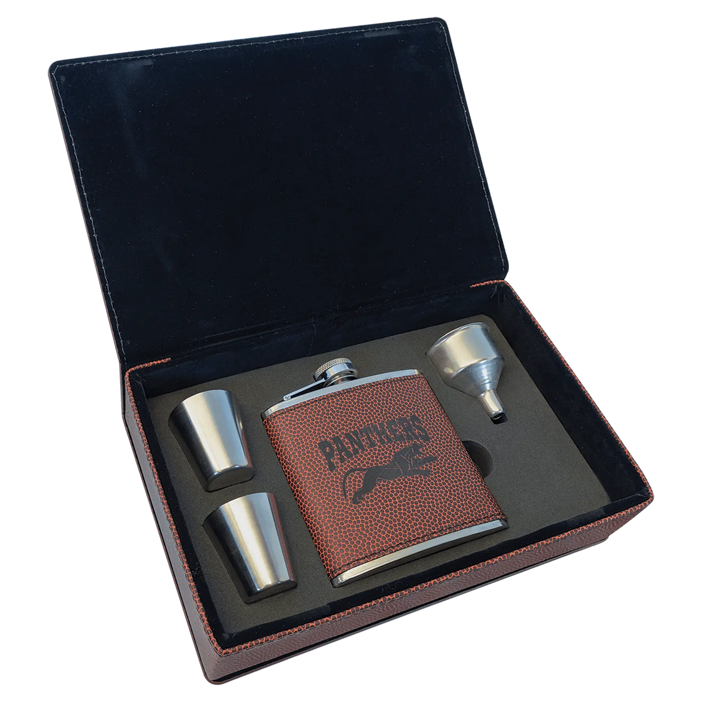 Leatherette Flask Gift Set 6 oz. (4pc) - Custom JDS