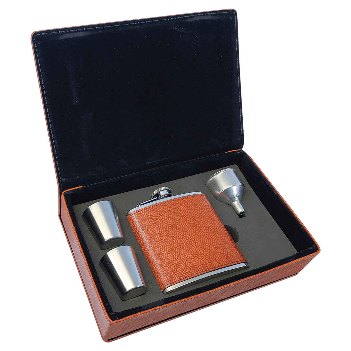 Leatherette Flask Gift Set 6 oz. (4pc) - Custom JDS
