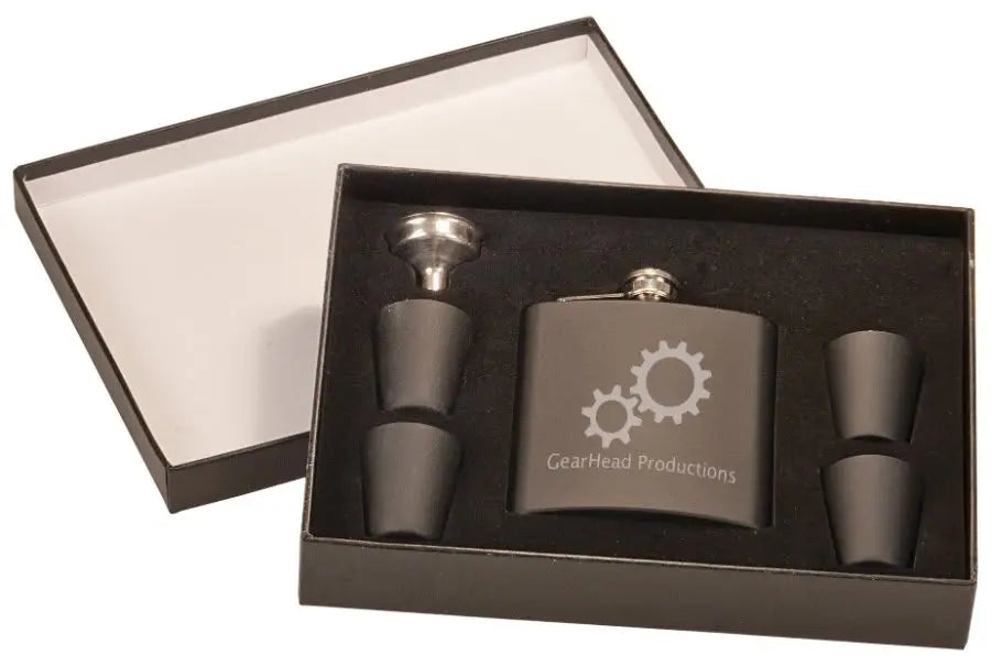 Matte Black Flask Set (6pc) in Black Presentation Box - 6 oz. - Custom JDS