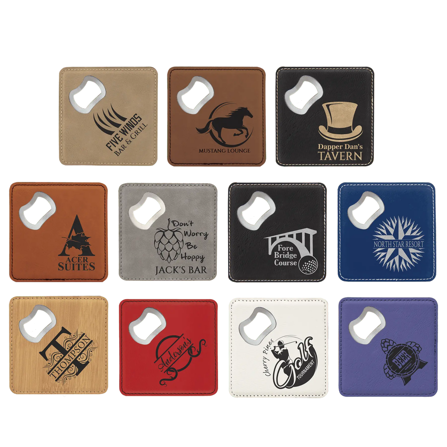 Etched Custom Coasters with Built-in Bottle Opener (6 pcs) JDS