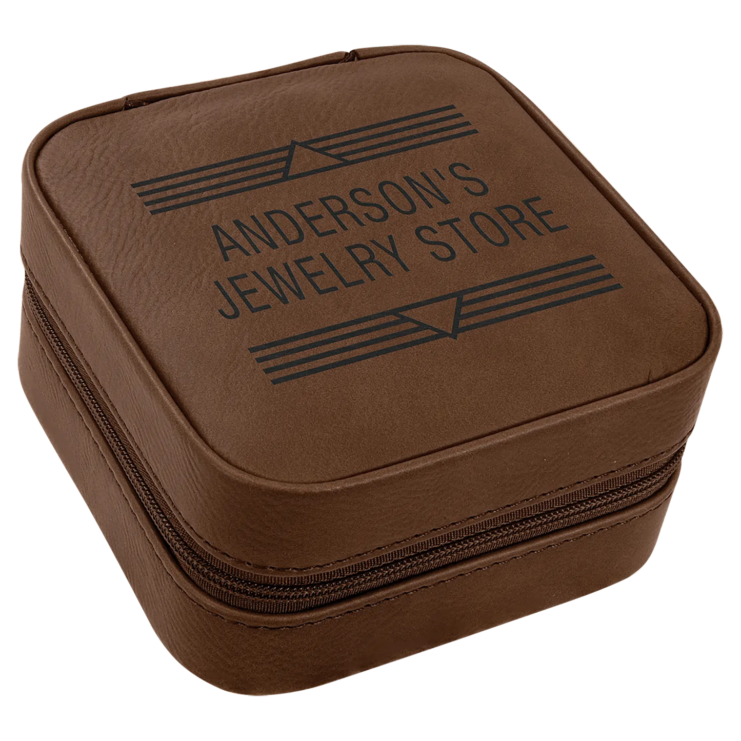 Leatherette Travel Jewelry Box with Tan Lining - 4" X 4" - Custom JDS