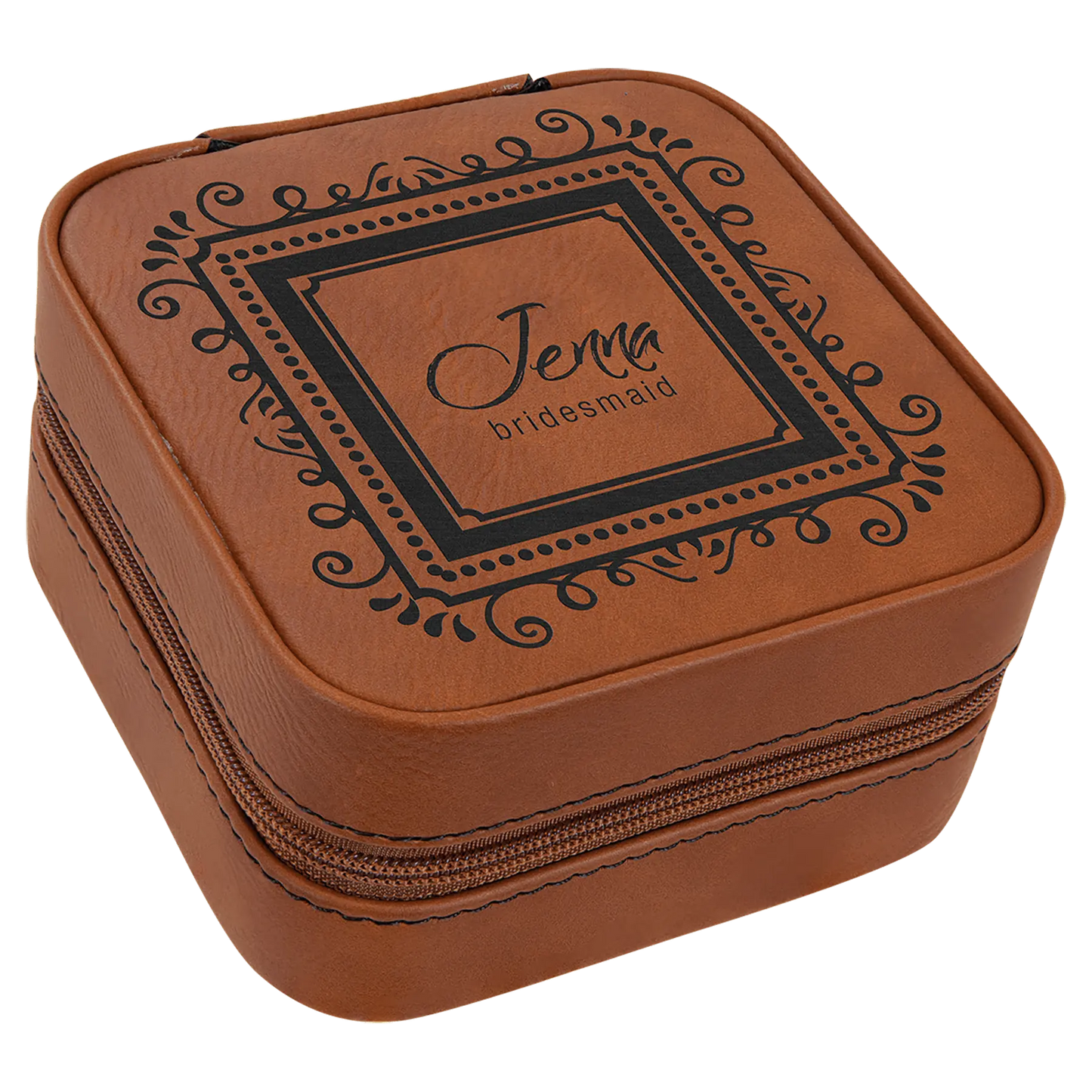 Leatherette Travel Jewelry Box with Tan Lining - 4" X 4" - Custom JDS