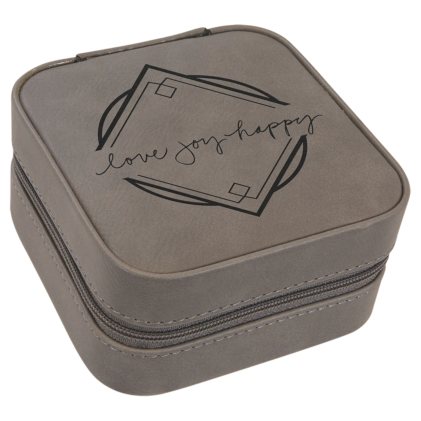 Leatherette Travel Jewelry Box with Tan Lining - 4" X 4" - Custom JDS
