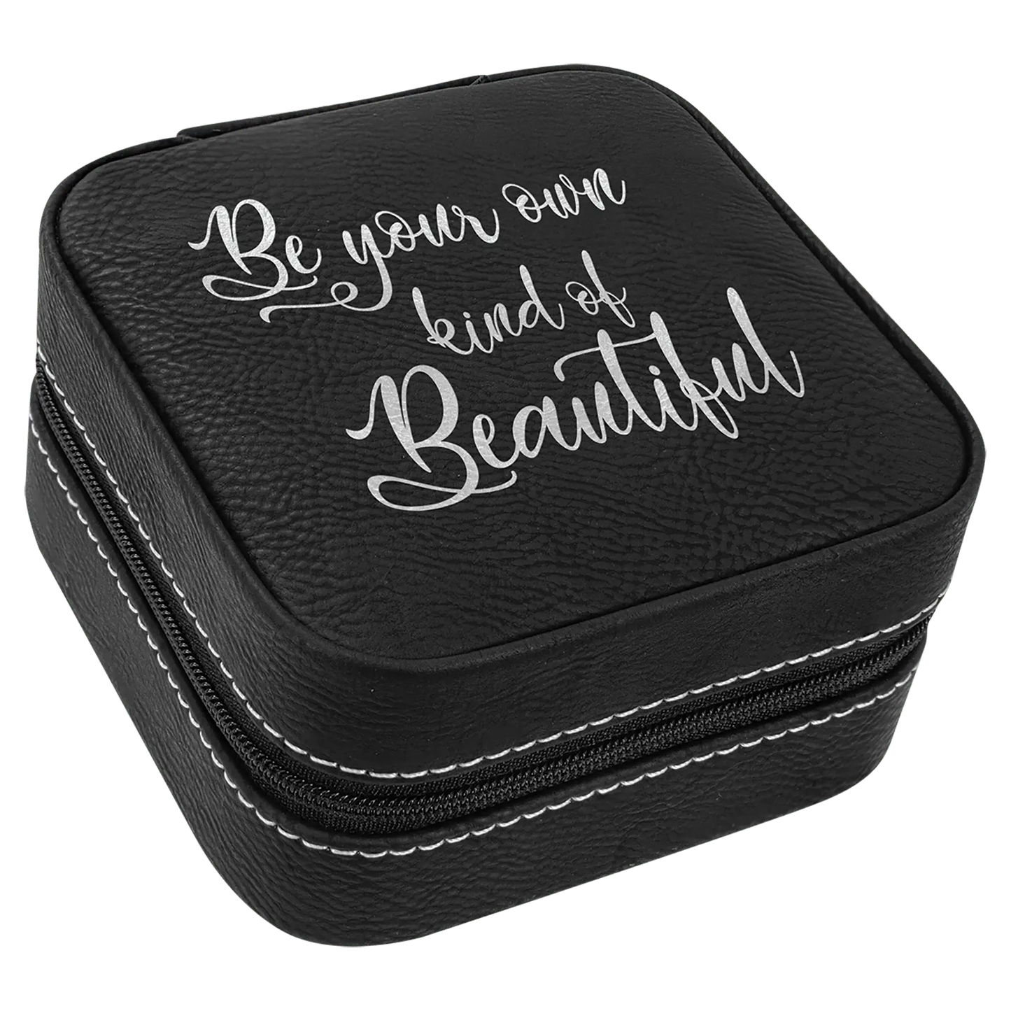 Leatherette Travel Jewelry Box with Tan Lining - 4" X 4" - Custom JDS